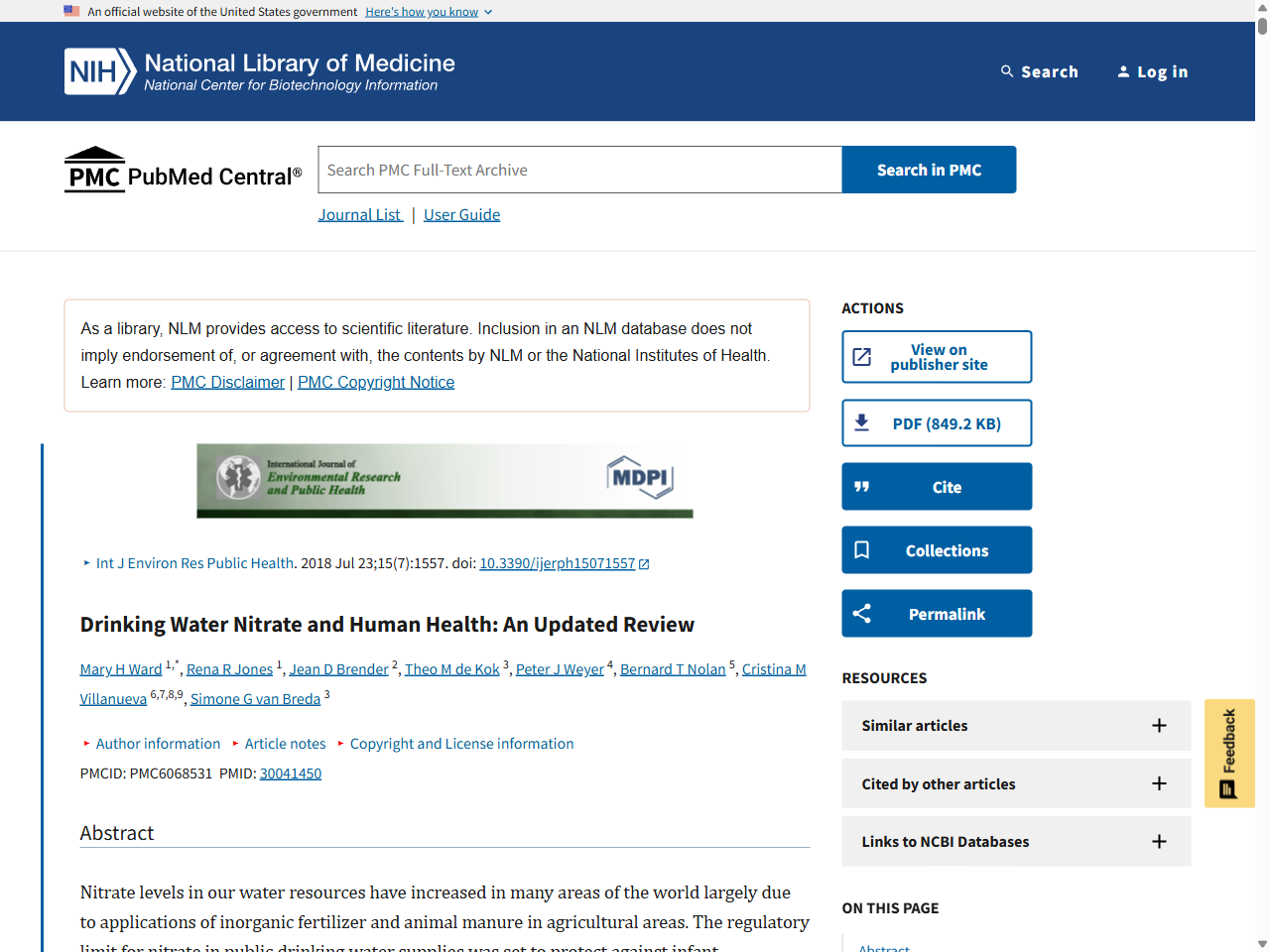 Preview of Drinking Water Nitrate and Human Health: An Updated Review - PMC - PubMed Central, accessed August 8, 2025