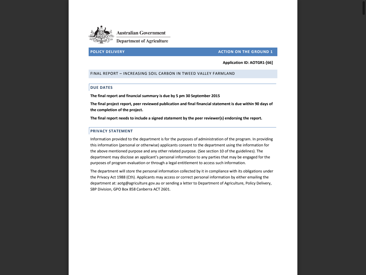 Preview of Final Report 1 AOTGR1-66 POLICY DELIVERY ACTION ON THE GROUND 1 Application ID - Tweed Shire Council