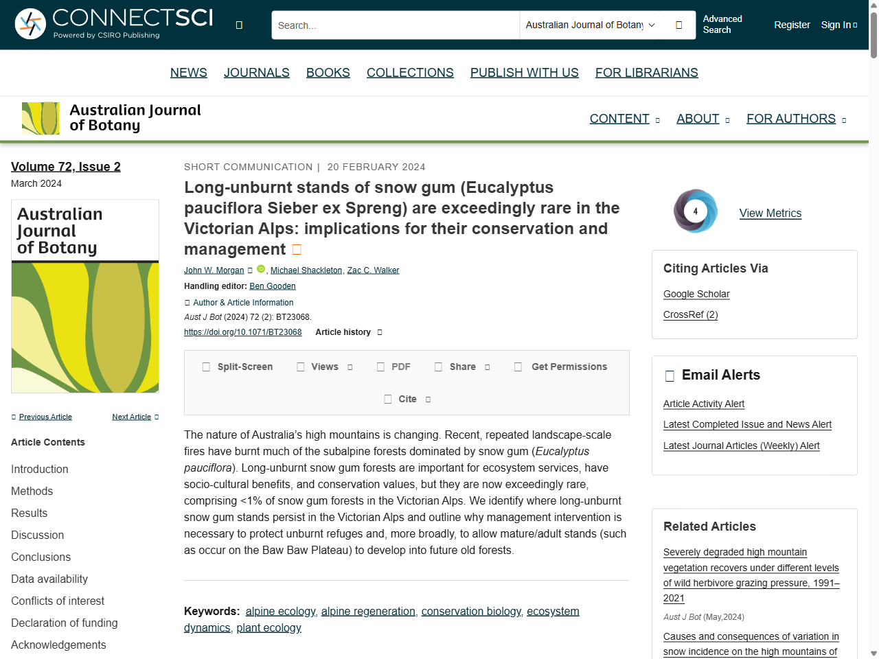 Preview of Long-unburnt stands of snow gum (Eucalyptus pauciflora Sieber ex Spreng) are exceedingly rare in the Victorian Alps - CSIRO Publishing, accessed on May 28, 2025