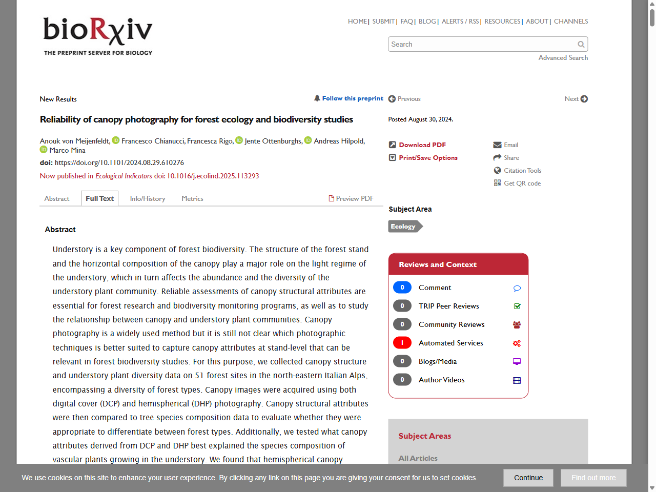 Preview of Reliability of canopy photography for forest ecology and biodiversity studies - bioRxiv, accessed on May 28, 2025