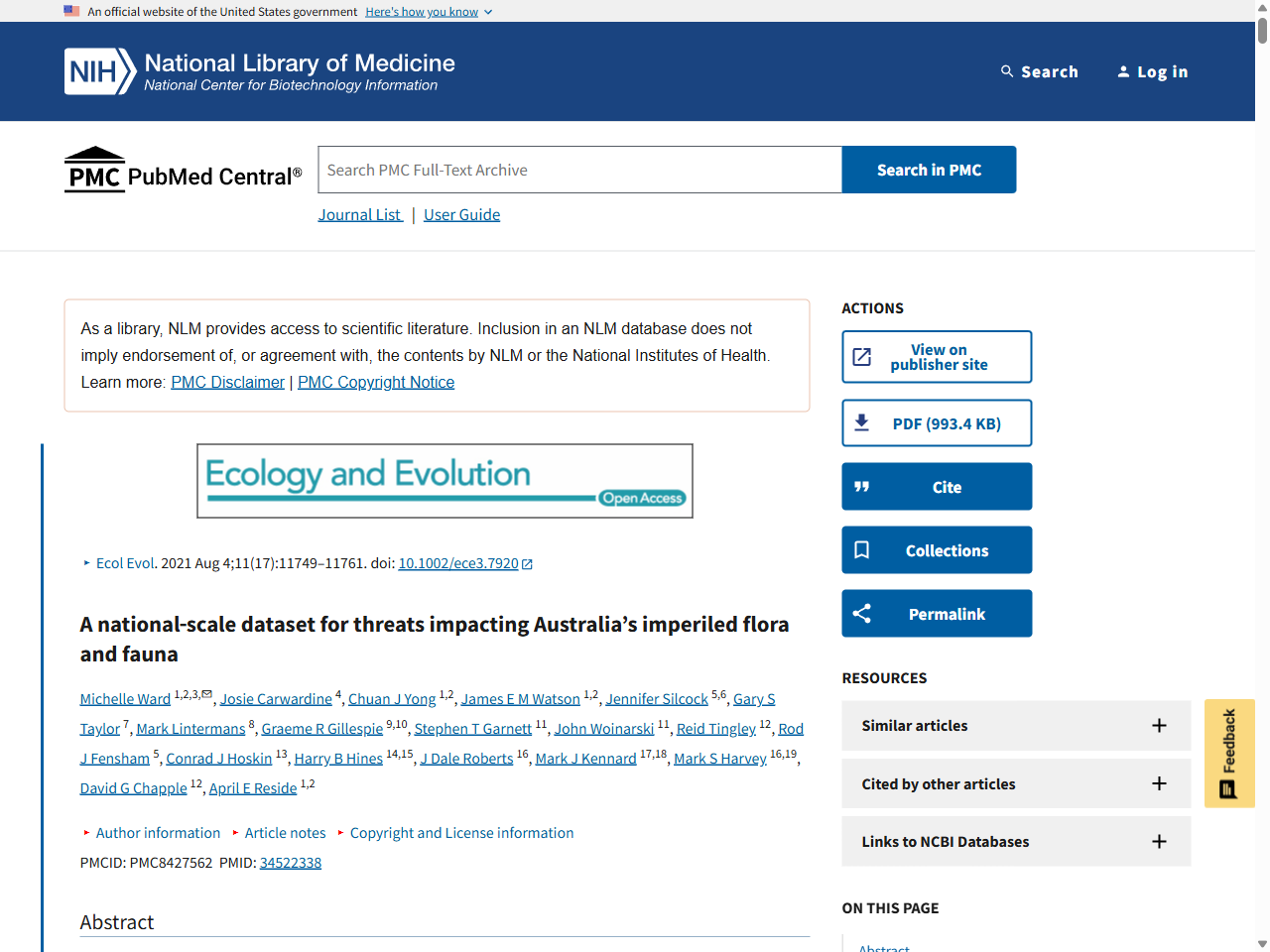 Preview of A national‐scale dataset for threats impacting Australia's imperiled flora and fauna - PMC, accessed May 20, 2025,