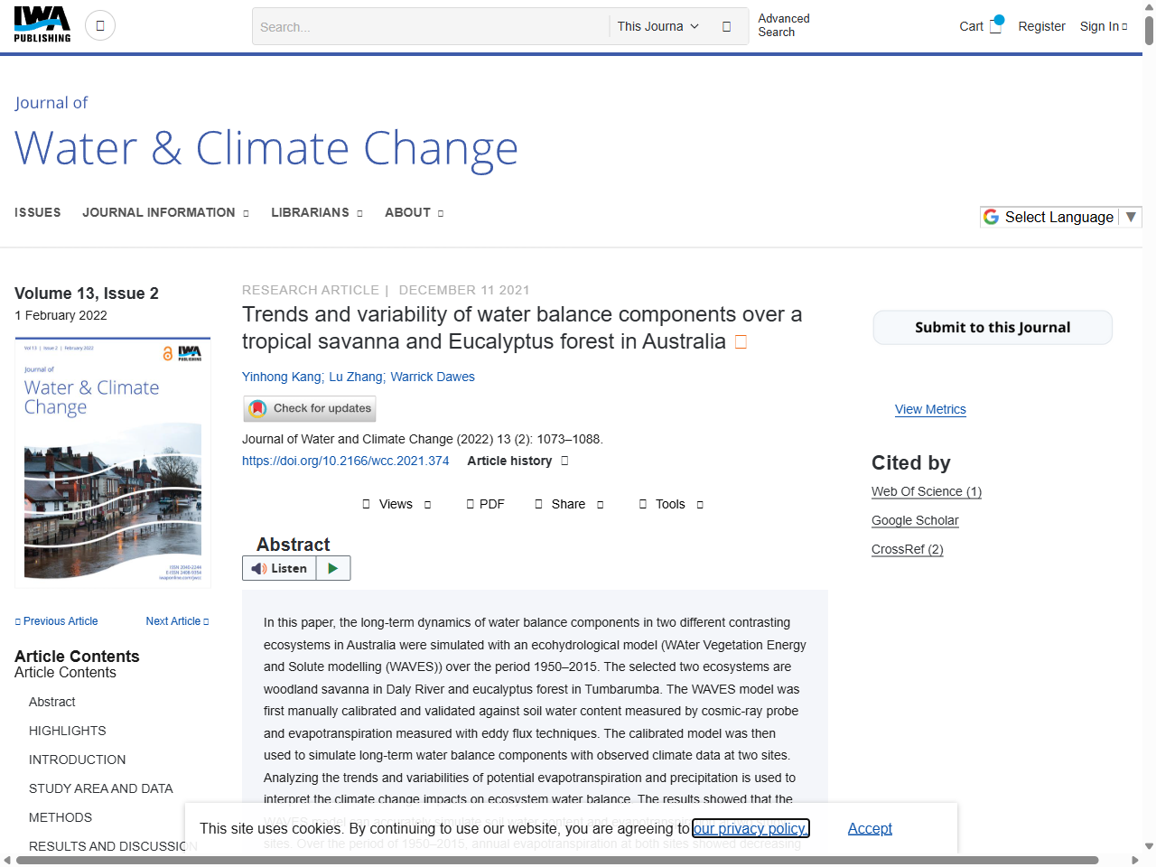 Preview of Trends and variability of water balance components over a tropical ..., accessed August 9, 2025