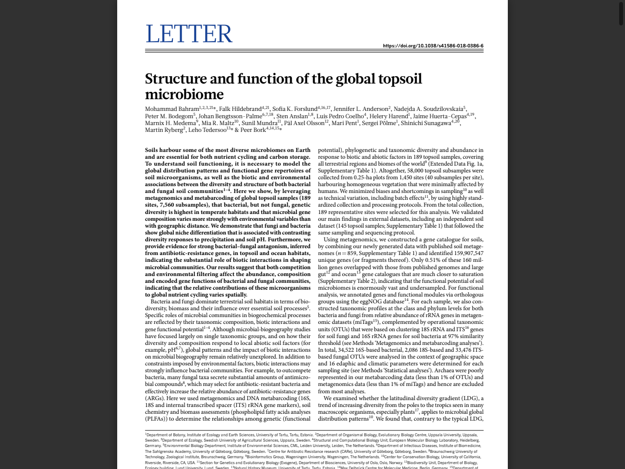 Preview of Structure and function of the global topsoil microbiome - Sydney I. Glassman, accessed on June 5, 2025