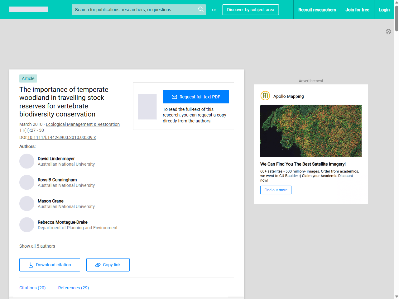 Preview of The importance of temperate woodland in travelling stock reserves for vertebrate biodiversity conservation | Request PDF - ResearchGate, accessed July 15, 2025,