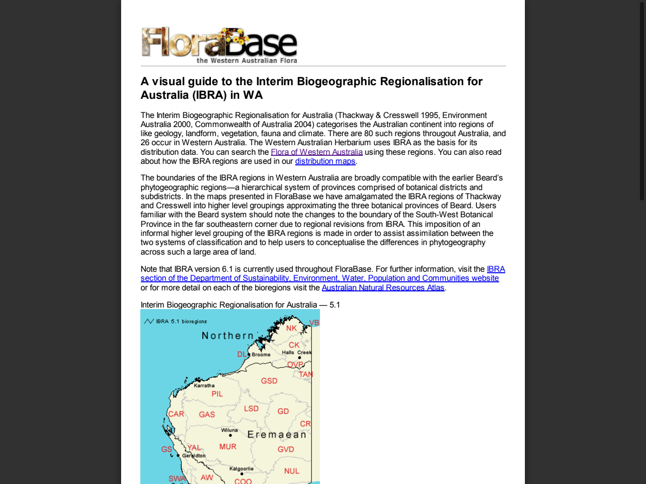 Preview of A visual guide to the Interim Biogeographic Regionalisation for Australia (IBRA) in WA - DBCA Library, accessed July 12, 2025, 