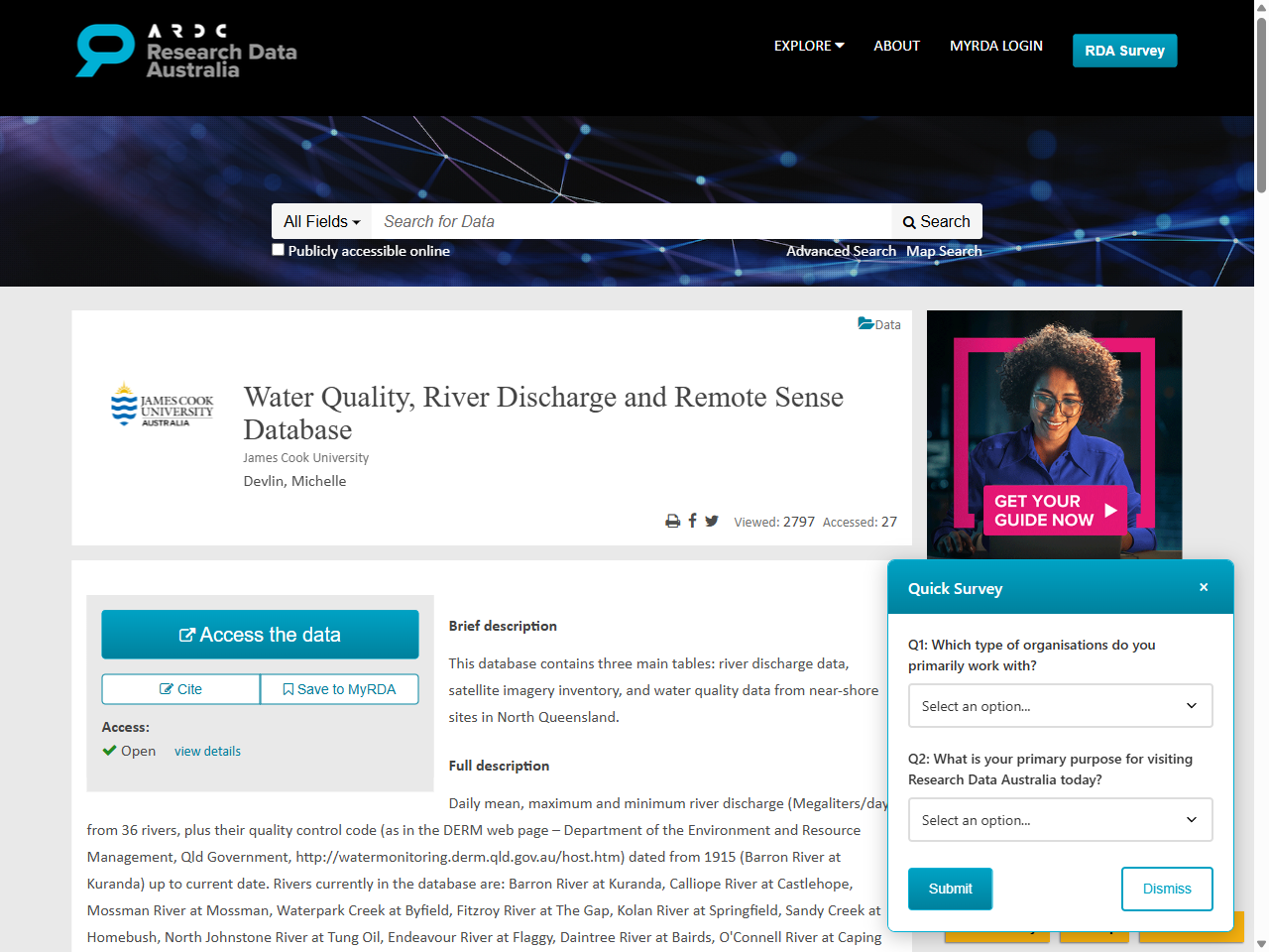 Preview of Water Quality, River Discharge and Remote Sense Database - Research Data Australia, accessed July 20, 2025, 