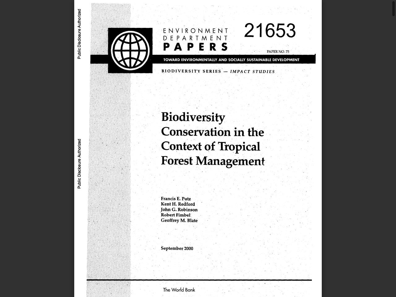 Preview of Biodiversity Conservation in the Context of Tropical Forest Management - World Bank Documents and Reports, accessed July 21, 2025