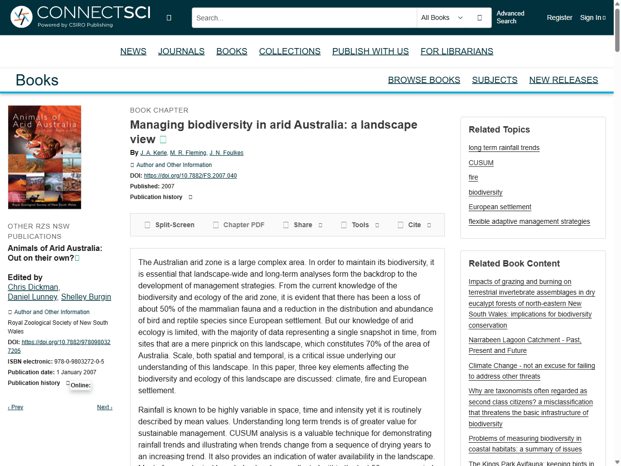 Preview of The impacts of pastoralism on the fauna of arid Australia - Allen Press