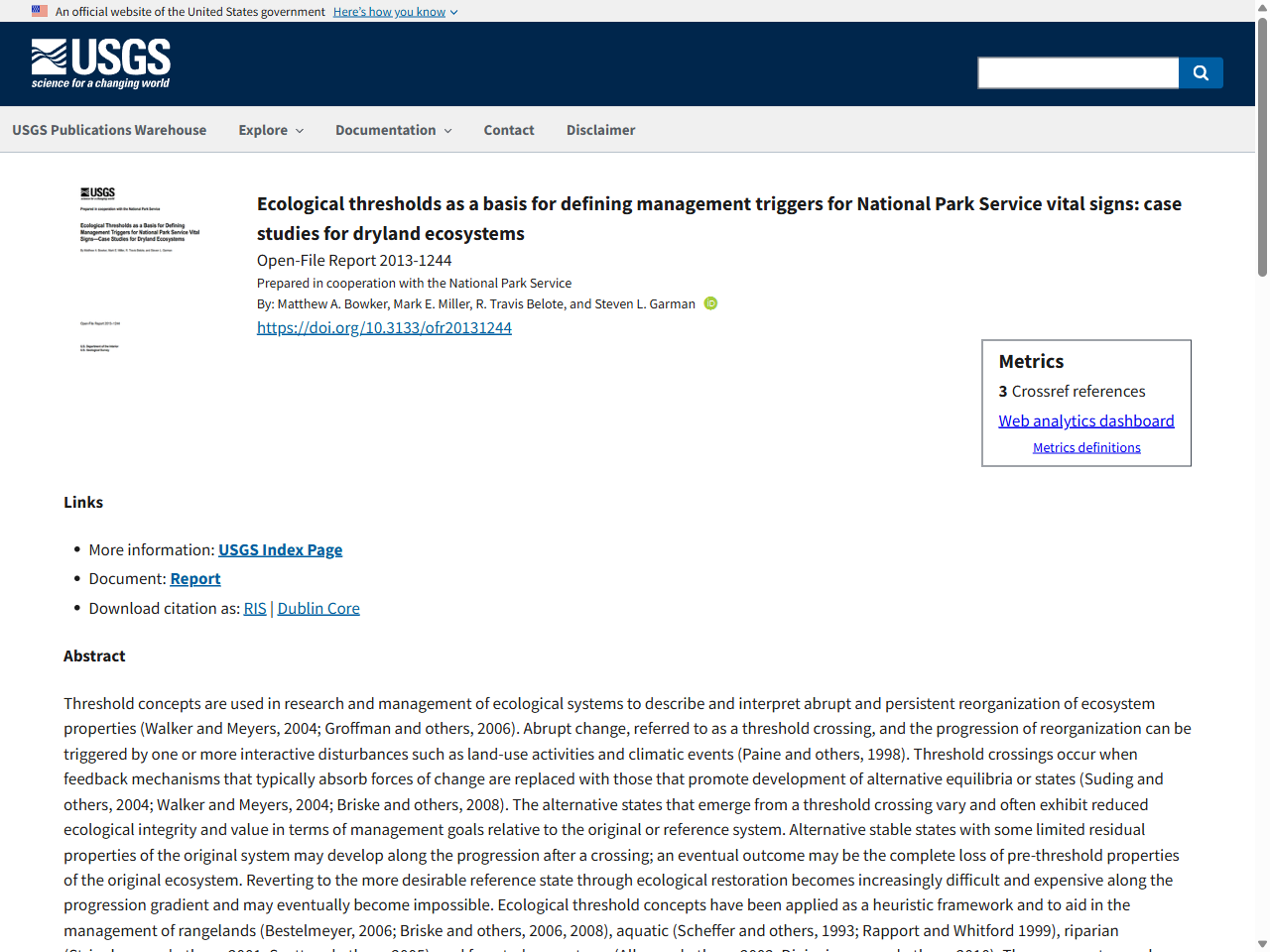 Preview of Ecological thresholds as a basis for defining management triggers for National Park Service vital signs: case studies for dryland ecosystems - USGS Publications Warehouse, accessed July 16, 2025, 
