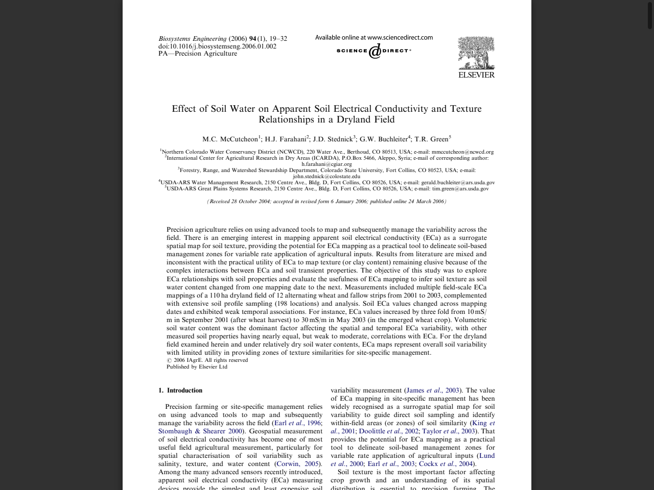 Preview of Effect of Soil Water on Apparent Soil Electrical Conductivity and Texture Relationships in a Dryland Field - USDA ARS, accessed July 11, 2025, 