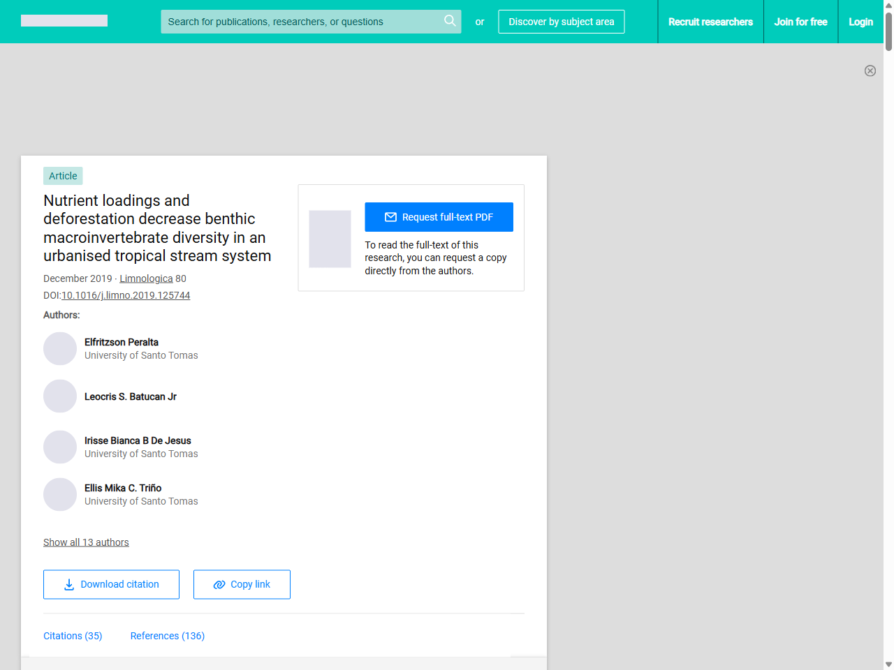 Preview of Nutrient loadings and deforestation decrease benthic macroinvertebrate diversity in an urbanised tropical stream system | Request PDF - ResearchGate, accessed May 14, 2025, 