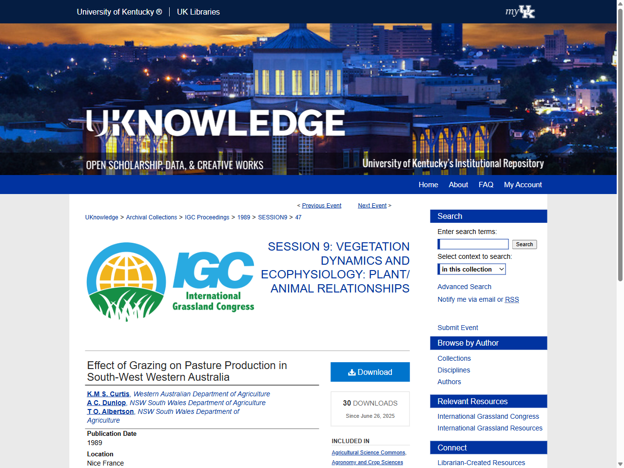 Preview of IGC Proceedings (1989-2023): Effect of Grazing on Pasture Production in South-West Western Australia - UKnowledge, accessed July 10, 2025,