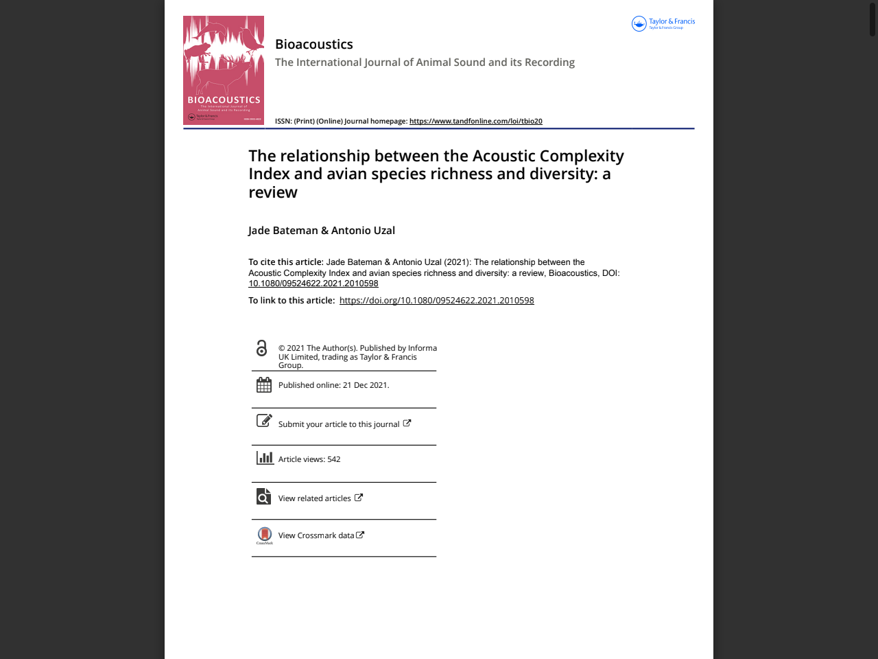 Preview of The relationship between the Acoustic Complexity Index and avian species richness and diversity - NTU > IRep, accessed July 22, 2025,