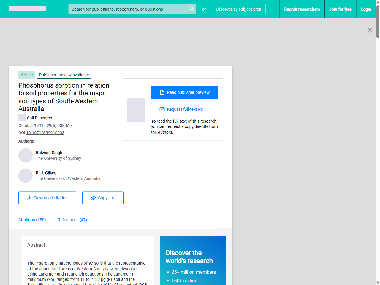 Preview of Phosphorus sorption in relation to soil properties for the major soil types of South-Western Australia | Request PDF - ResearchGate