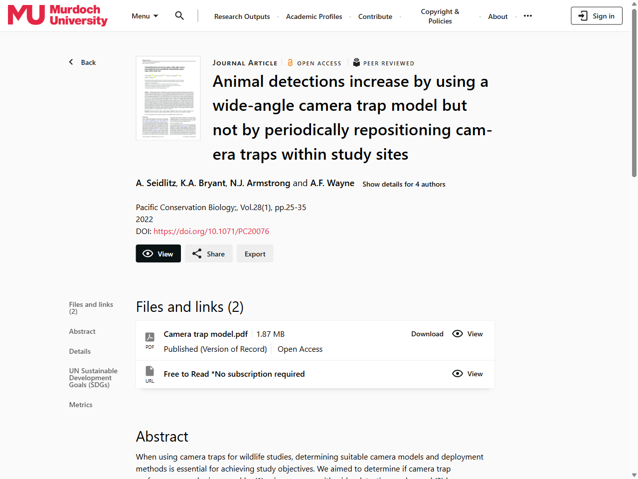 Preview of Animal detections increase by using a wide-angle camera trap model but not by periodically repositioning camera traps within study sites - Murdoch University, accessed July 9, 2025,