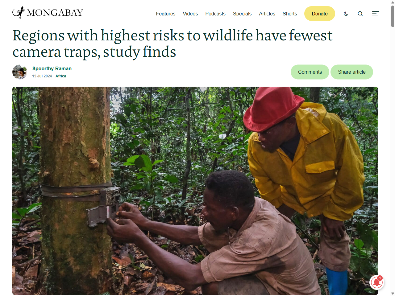 Preview of Regions with highest risks to wildlife have fewest camera traps, study finds - Mongabay