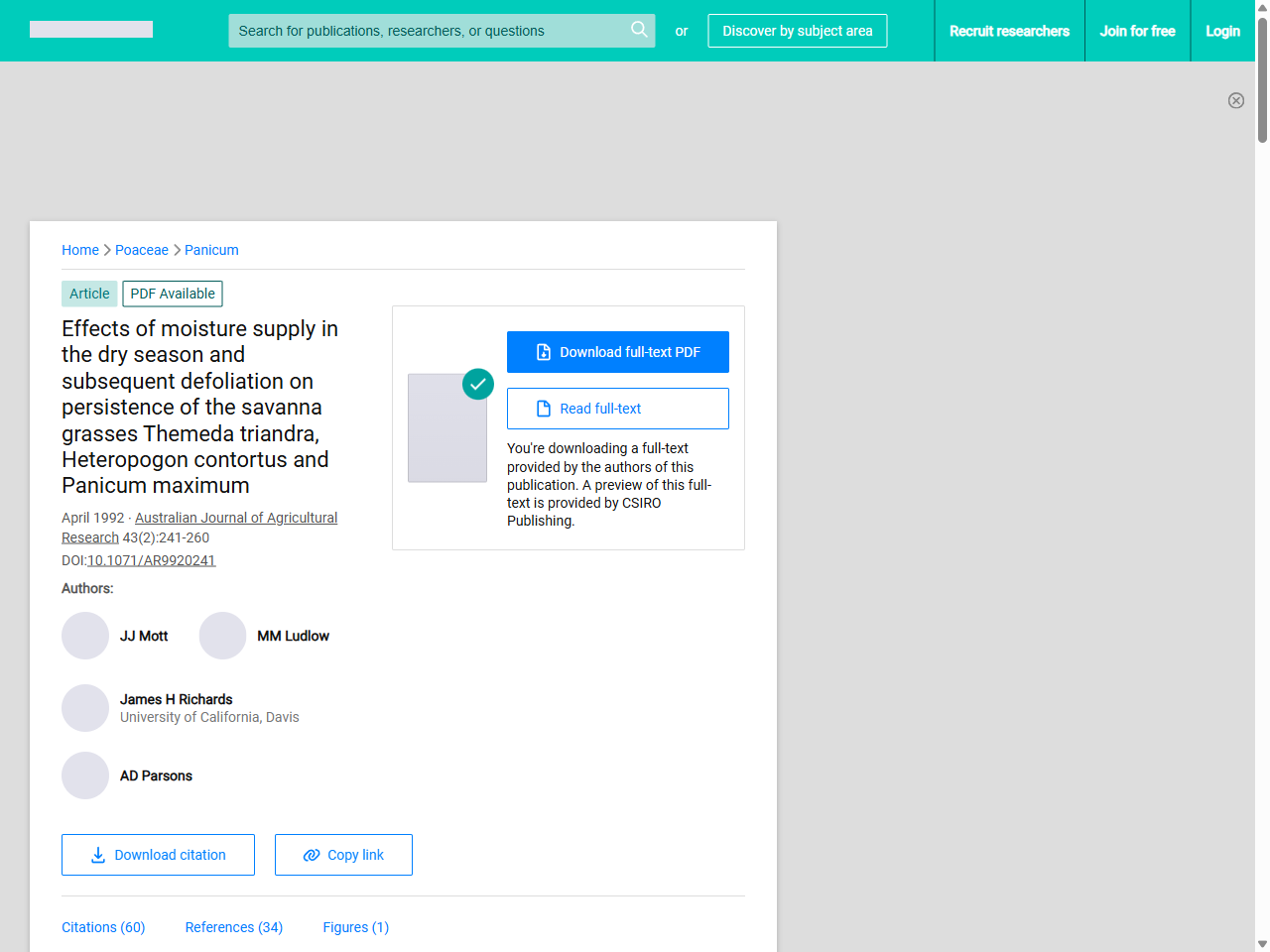 Preview of Effects of moisture supply in the dry season and subsequent defoliation on persistence of the savanna grasses Themeda triandra, Heteropogon contortus and Panicum maximum - ResearchGate, accessed May 19, 2025,