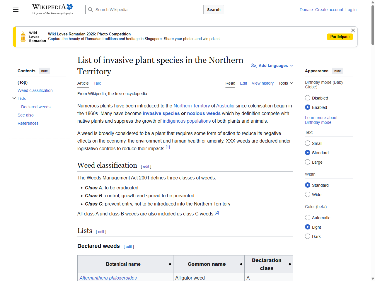 Preview of List of invasive plant species in the Northern Territory - Wikipedia, accessed July 6, 2025,