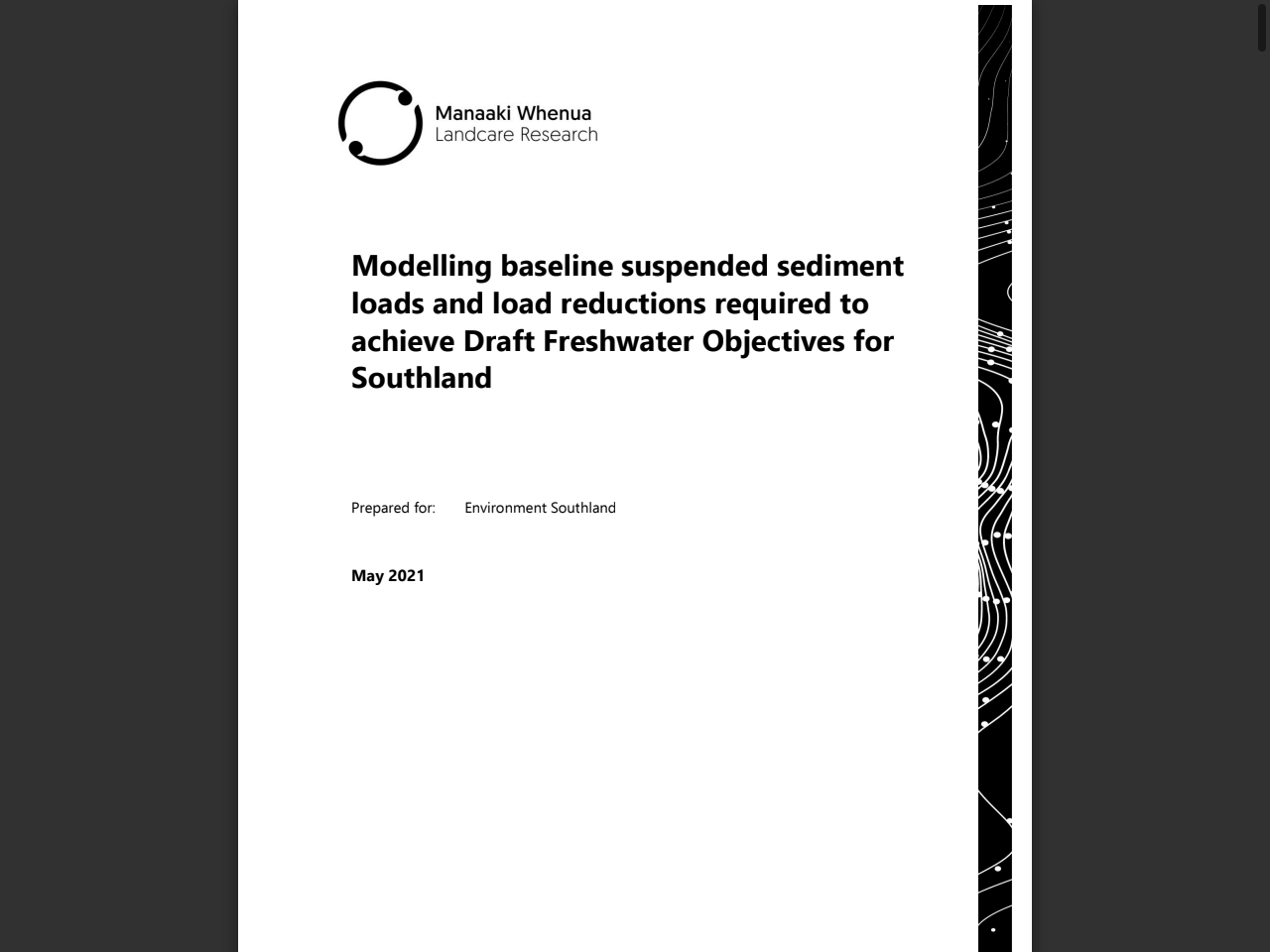 Preview of Modelling baseline suspended sediment loads and load reductions required to achieve Draft Freshwater Objectives for Southland, accessed August 3, 2025