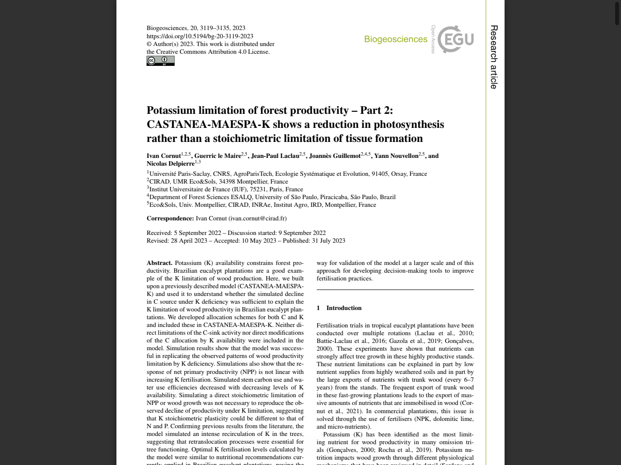 Preview of Potassium limitation of forest productivity – Part 2: CASTANEA-MAESPA-K shows a reduction in photosynthesis rather - Agritrop, accessed August 9, 2025