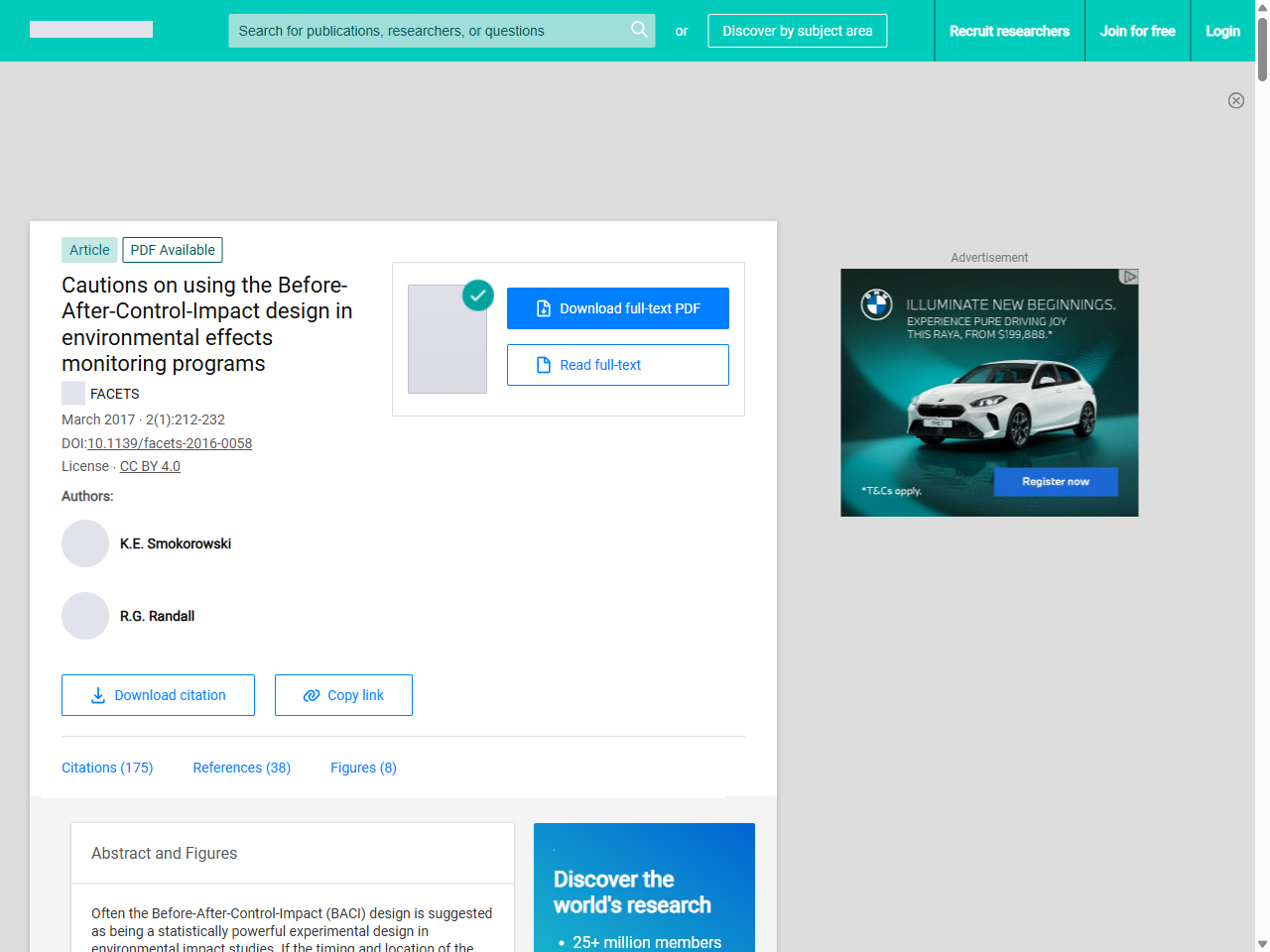Preview of (PDF) Cautions on using the Before-After-Control-Impact design in environmental effects monitoring programs - ResearchGate, accessed July 20, 2025, 