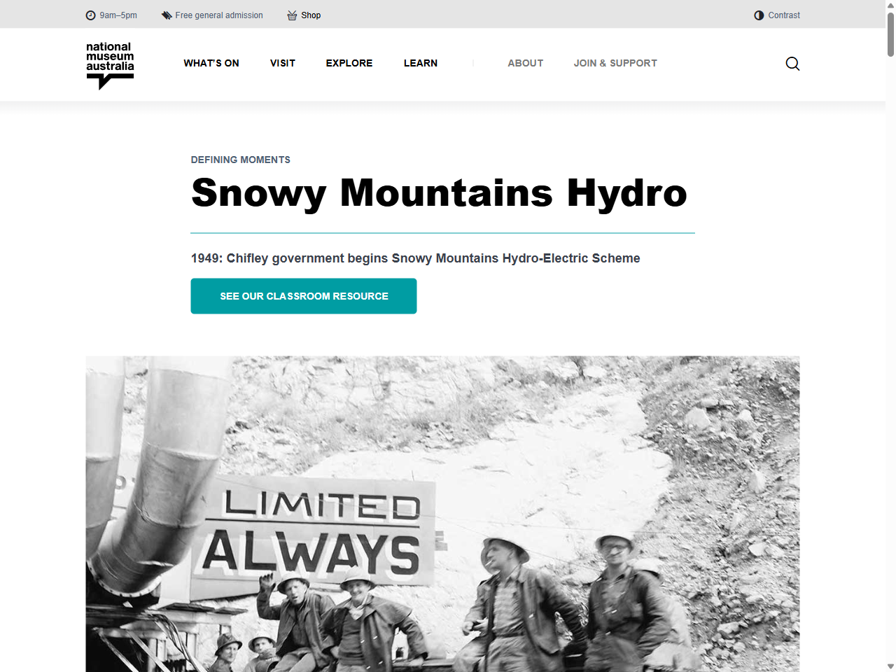 Preview of Snowy Mountains Hydro | National Museum of Australia, accessed August 17, 2025,