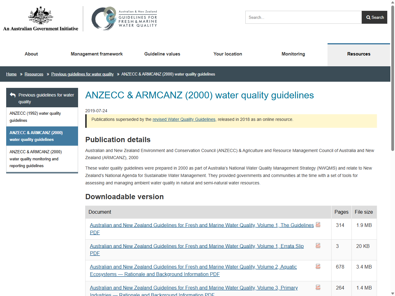 Preview of ANZECC & ARMCANZ (2000) guidelines - Water Quality Australia, accessed August 12, 2025