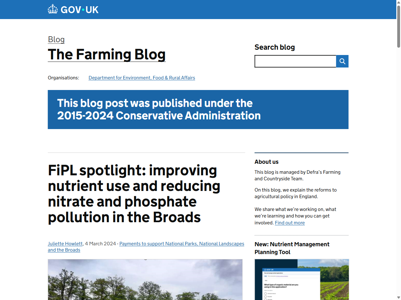 Preview of FiPL spotlight: improving nutrient use and reducing nitrate and phosphate pollution in the Broads - DEFRA Farming Blog, accessed July 27, 2025