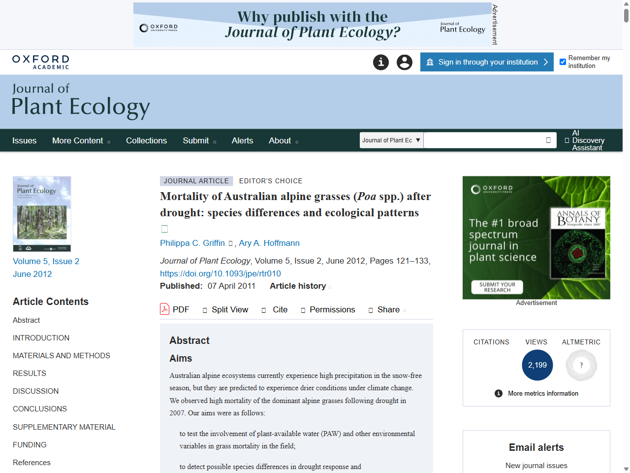 Preview of Mortality of Australian alpine grasses (Poa spp.) after drought: species differences and ecological patterns