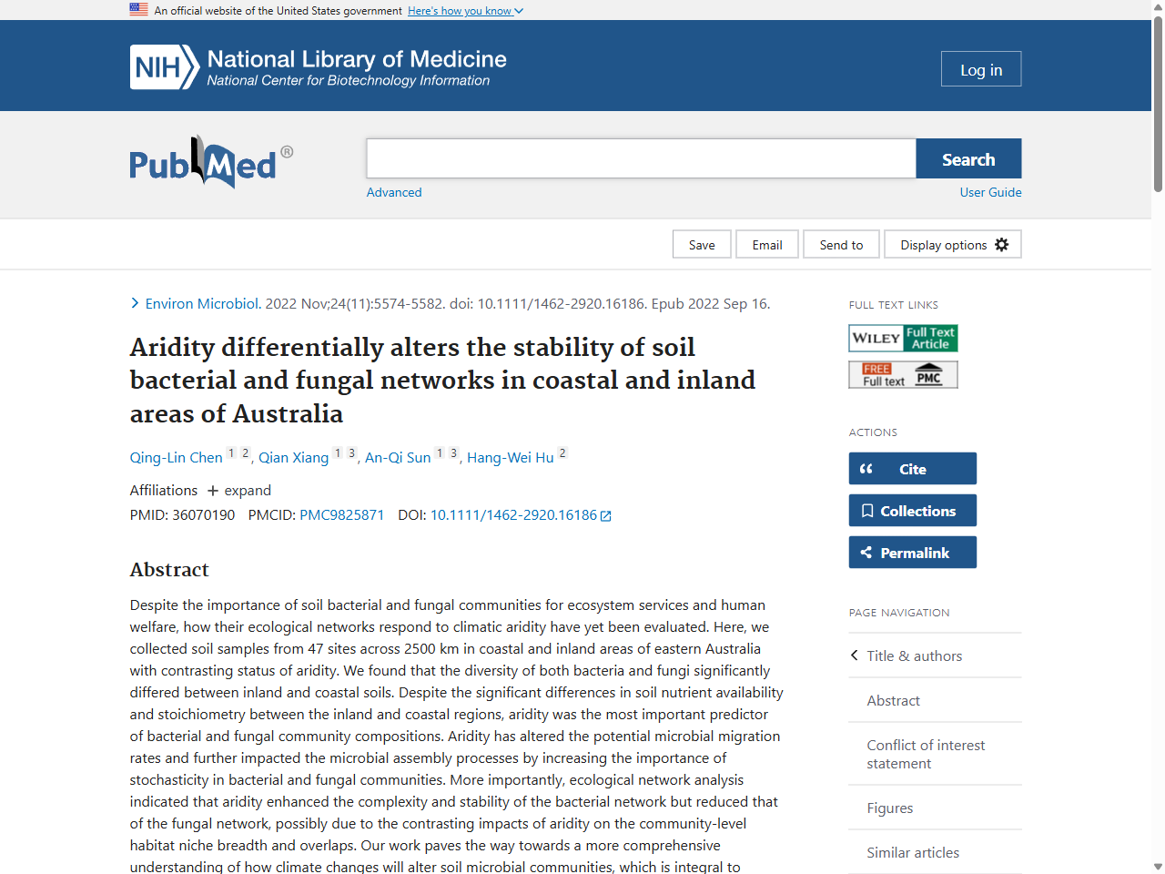 Preview of Aridity differentially alters the stability of soil bacterial and fungal networks in coastal and inland areas of Australia - PubMed