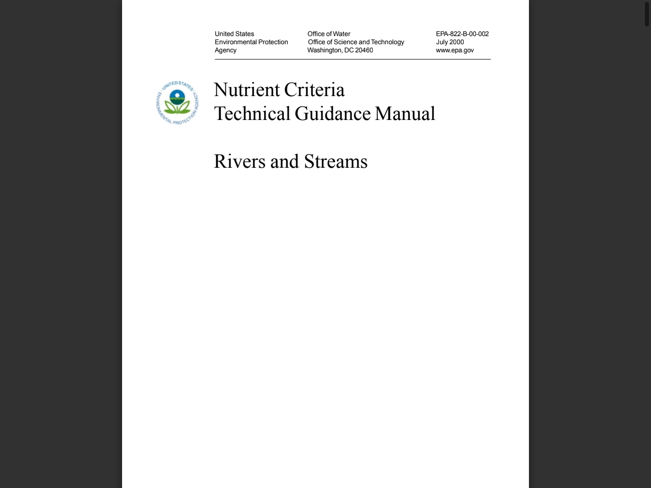 Preview of Nutrient Criteria Technical Guidance Manual: Rivers and Streams - Environmental Protection Agency (EPA), accessed July 30, 2025