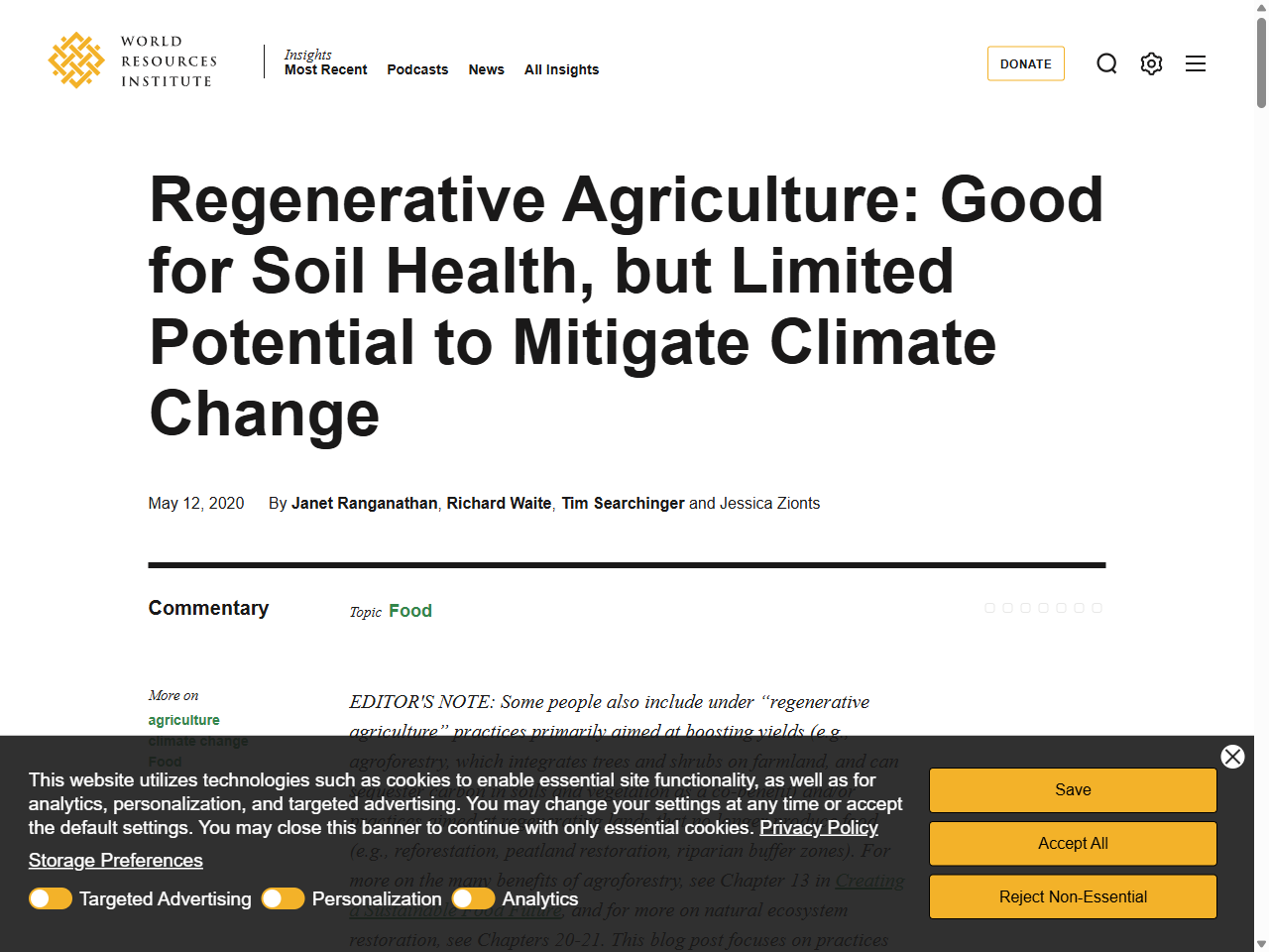 Preview of Regenerative Agriculture: Good for Soil Health, but Limited Potential to Mitigate Climate Change - World Resources Institute, accessed July 6, 2025,