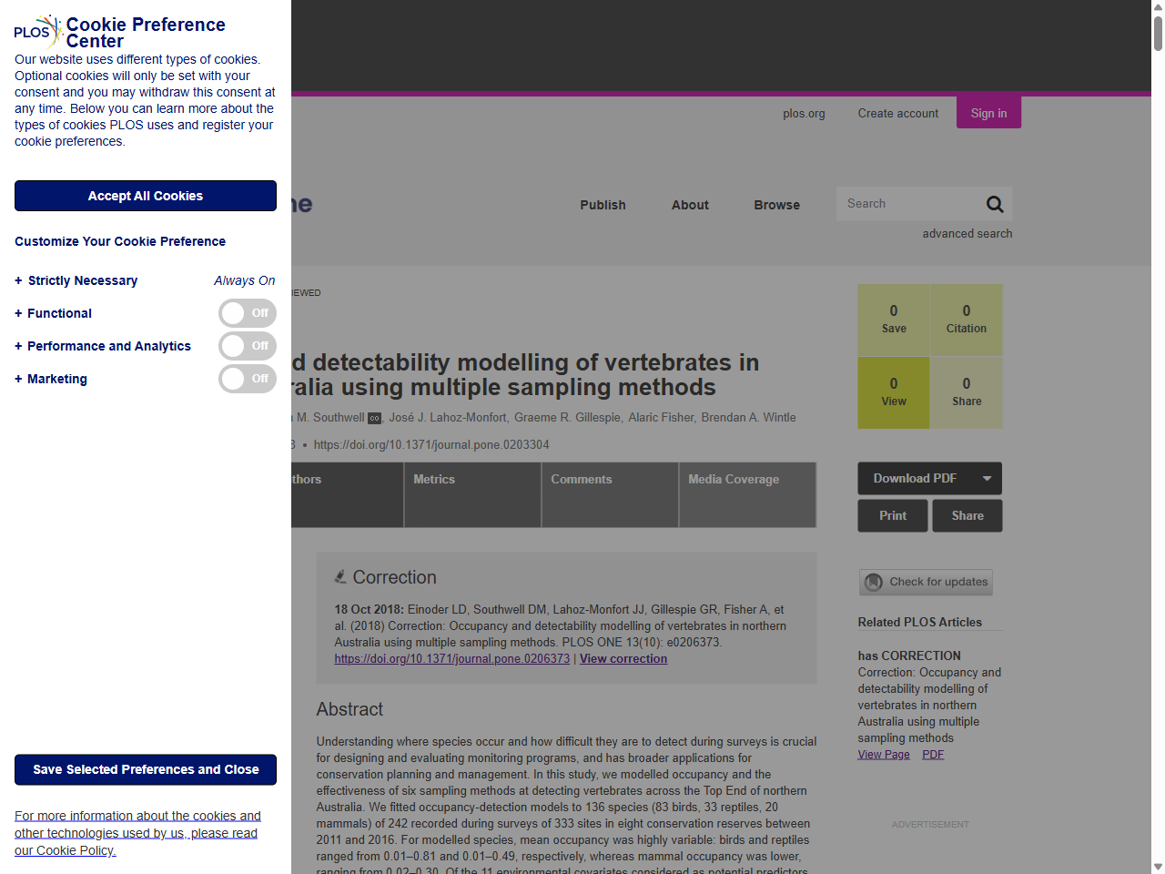 Preview of Occupancy and detectability modelling of vertebrates in northern Australia using multiple sampling methods