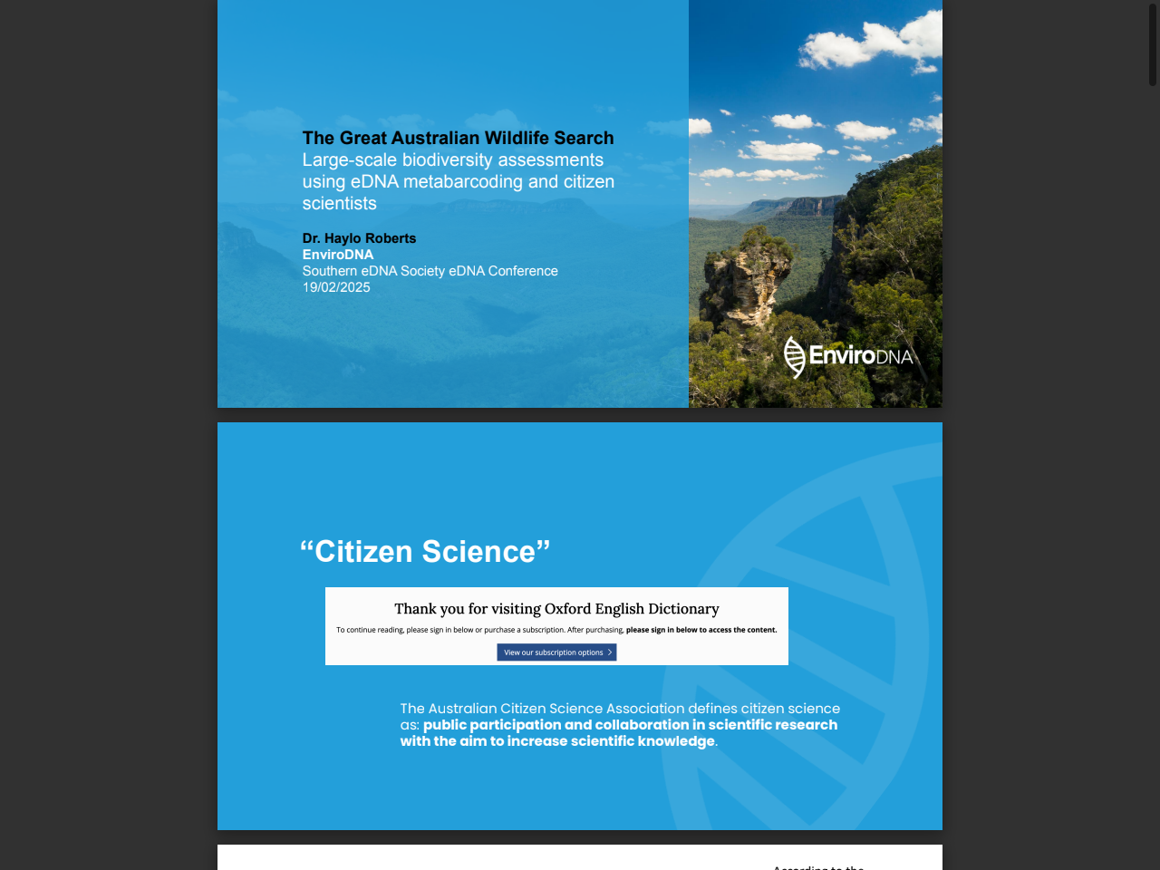 Preview of The Great Australian Wildlife Search Large-scale biodiversity assessments using eDNA metabarcoding and citizen scientists, accessed August 12, 2025