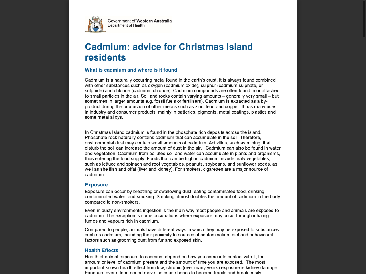 Preview of Cadmium: advice for Christmas Island residents - WA Health, accessed August 2, 2025,