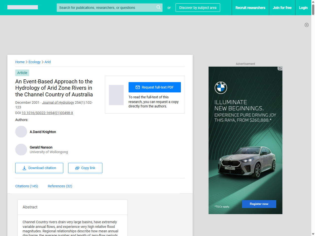 Preview of An Event-Based Approach to the Hydrology of Arid Zone Rivers in the Channel Country of Australia | Request PDF - ResearchGate