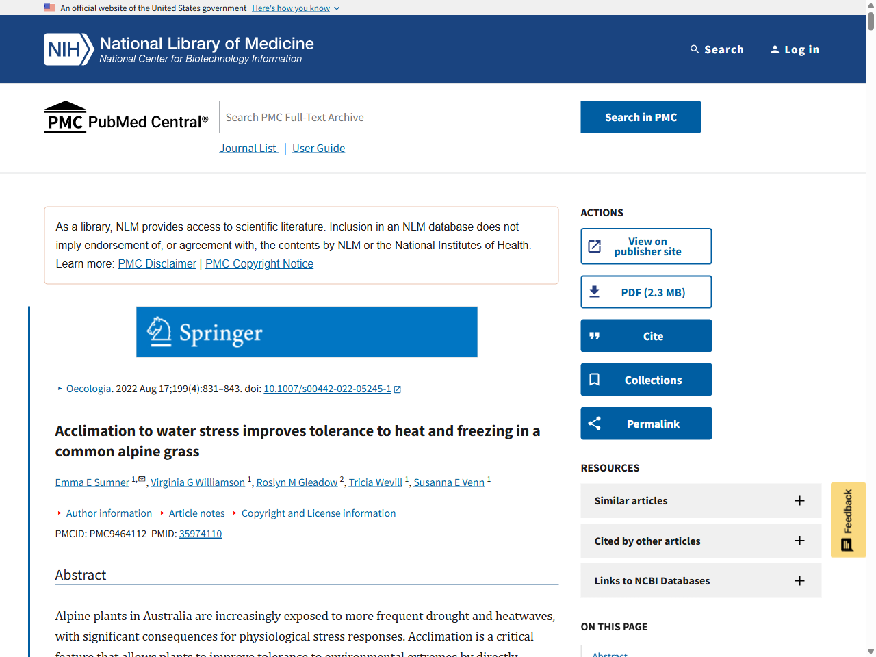 Preview of Acclimation to water stress improves tolerance to heat and freezing ...