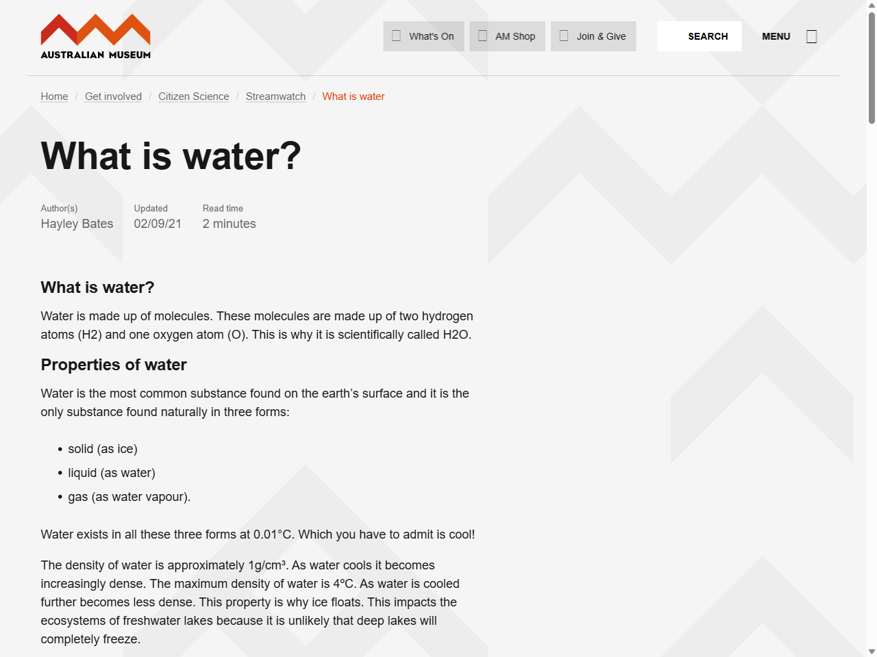 Preview of What is water? - The Australian Museum