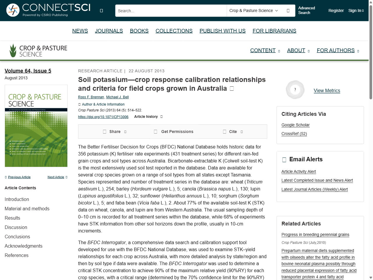 Preview of Soil potassium—crop response calibration relationships and criteria for field crops grown in Australia - CSIRO PUBLISHING | Crop and Pasture Science