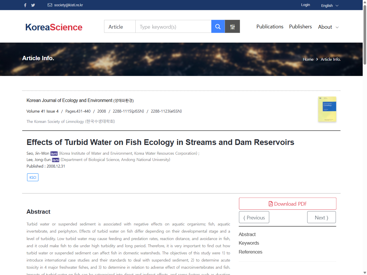 Preview of Effects of Turbid Water on Fish Ecology in Streams and Dam Reservoirs - Korea Science, accessed August 11, 2025, 