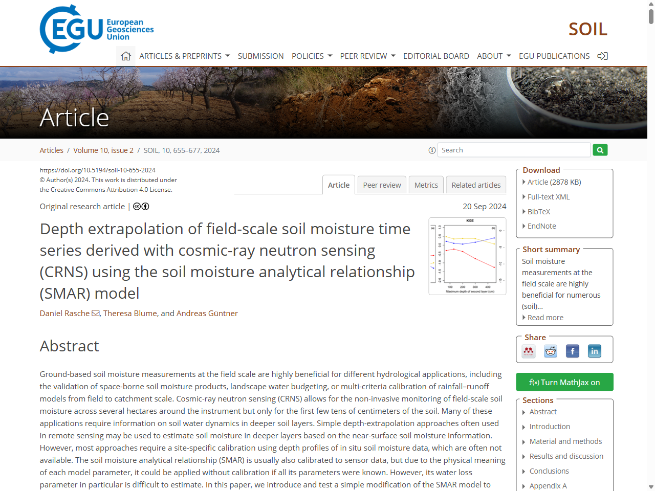 Preview of Depth extrapolation of field-scale soil moisture time series derived with cosmic-ray neutron sensing (CRNS) using the soil moisture analytical relationship (SMAR) model