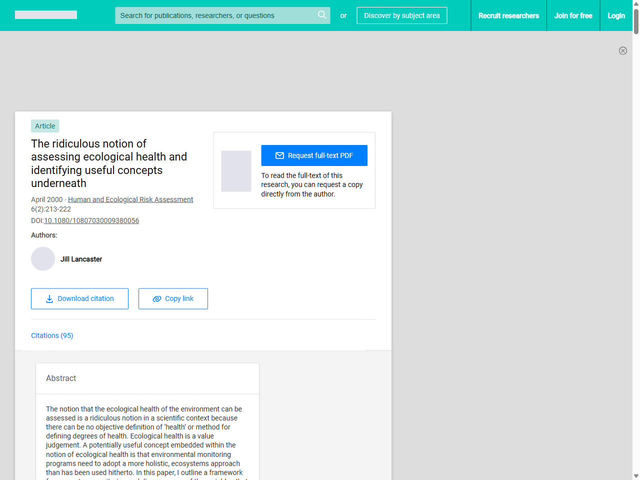 Preview of The ridiculous notion of assessing ecological health and identifying useful concepts underneath - ResearchGate, accessed on June 7, 2025, 
