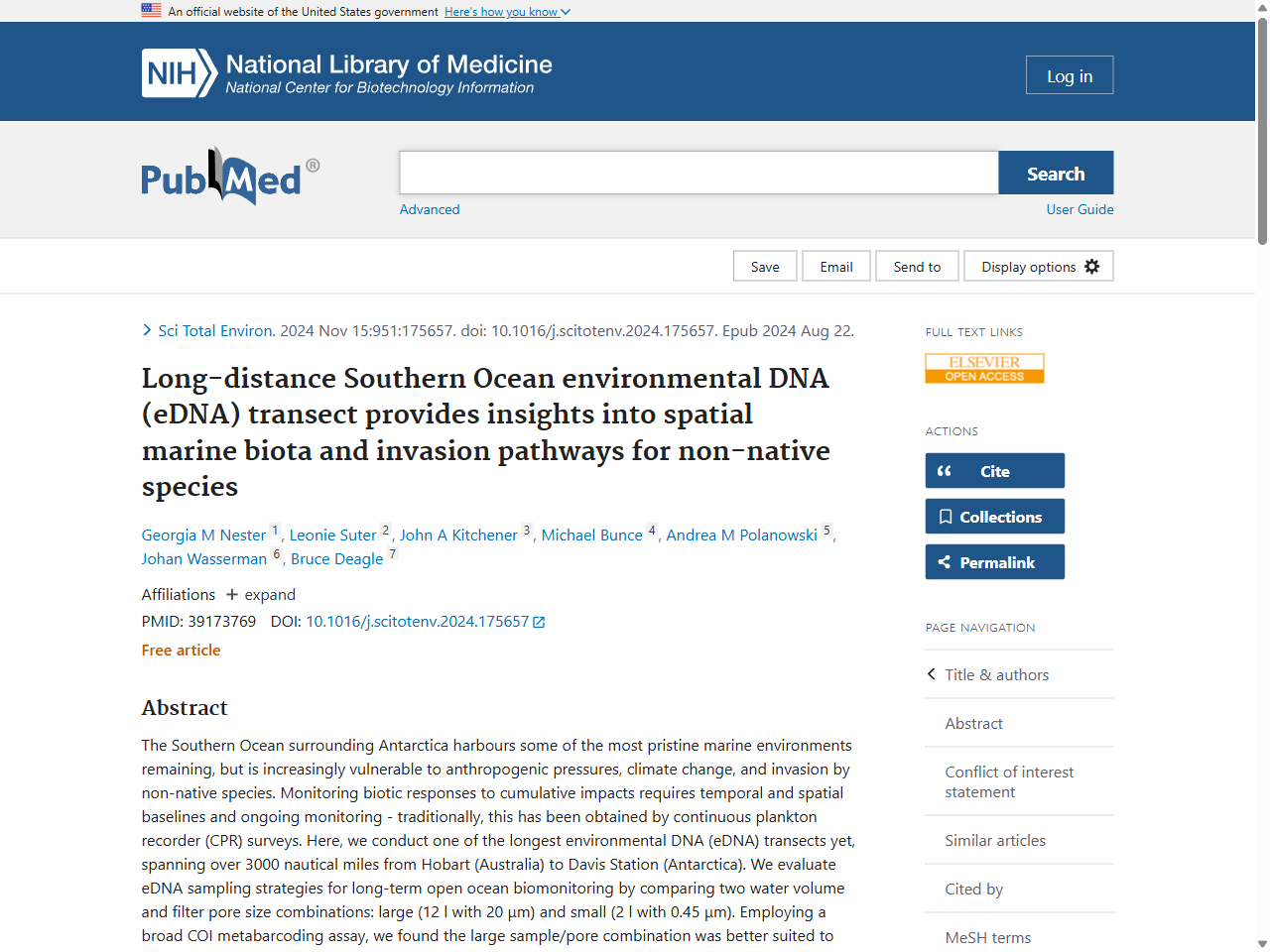 Preview of Long-distance Southern Ocean environmental DNA (eDNA) transect provides insights into spatial marine biota and invasion pathways for non-native species - PubMed, accessed July 23, 2025