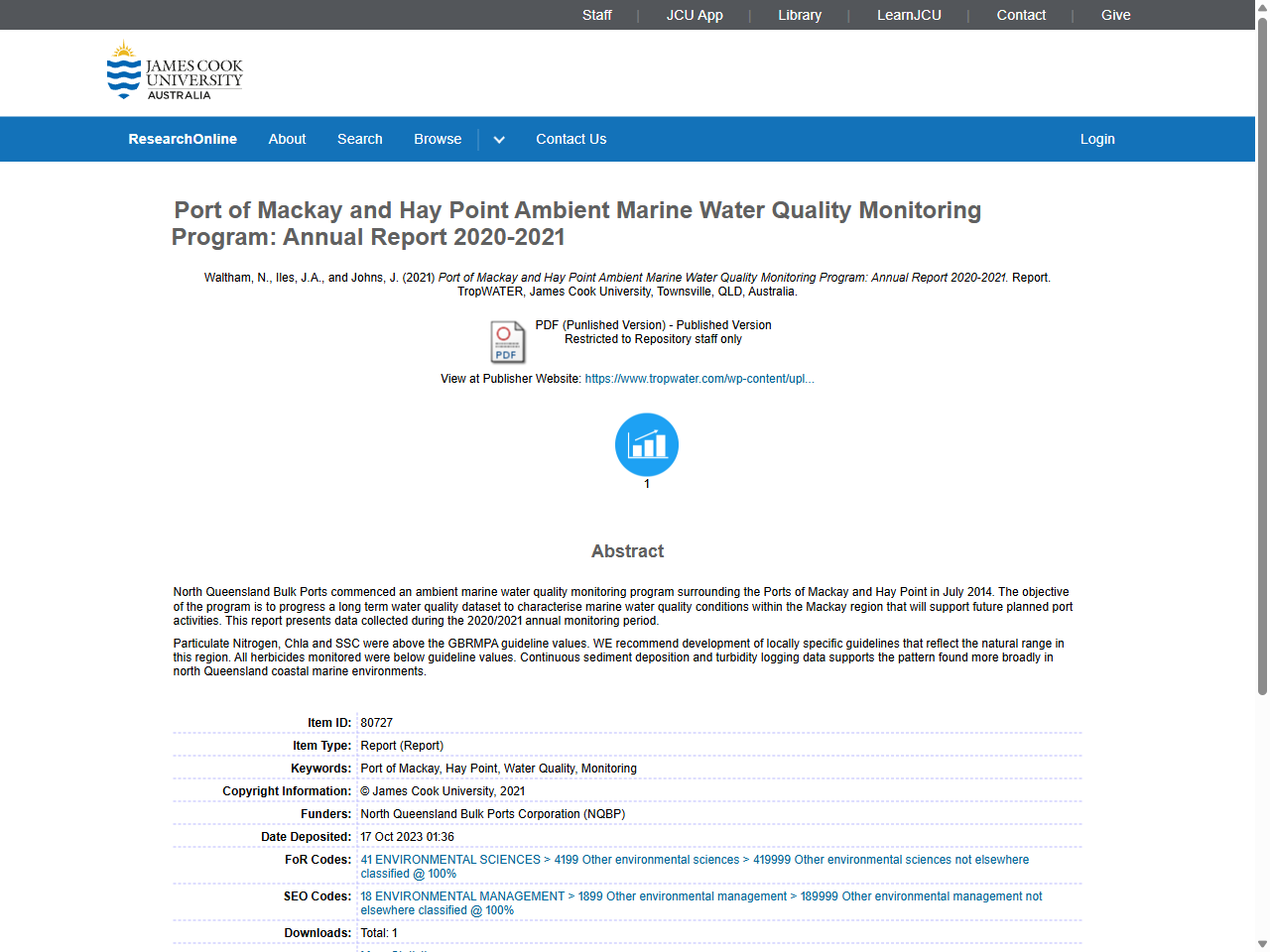 Preview of Port of Mackay and Hay Point Ambient Marine Water Quality Monitoring Program: Annual Report 2020-2021 - ResearchOnline@JCU, accessed August 1, 2025,