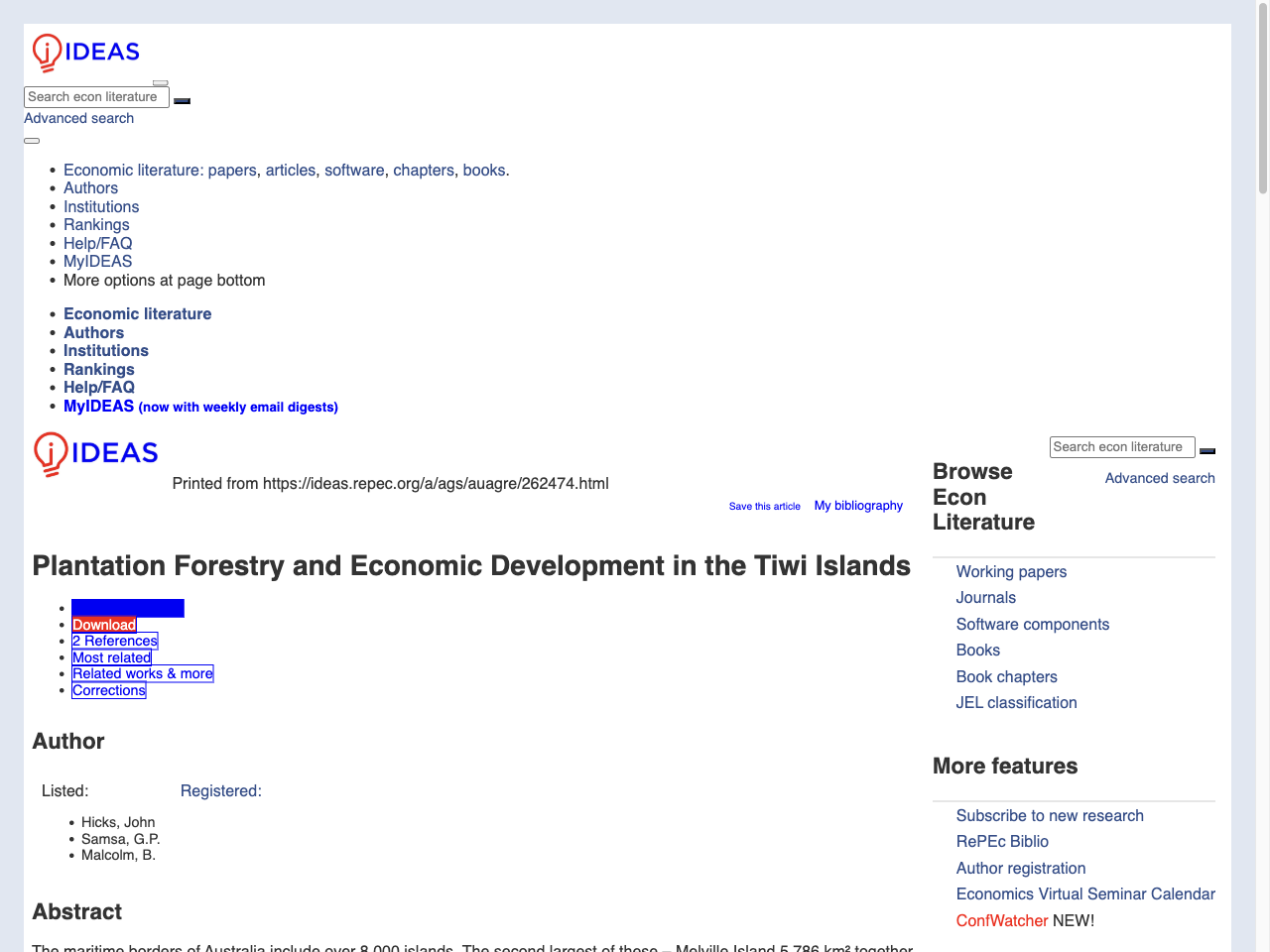 Preview of Plantation Forestry and Economic Development in the Tiwi Islands - IDEAS/RePEc, accessed August 1, 2025, 