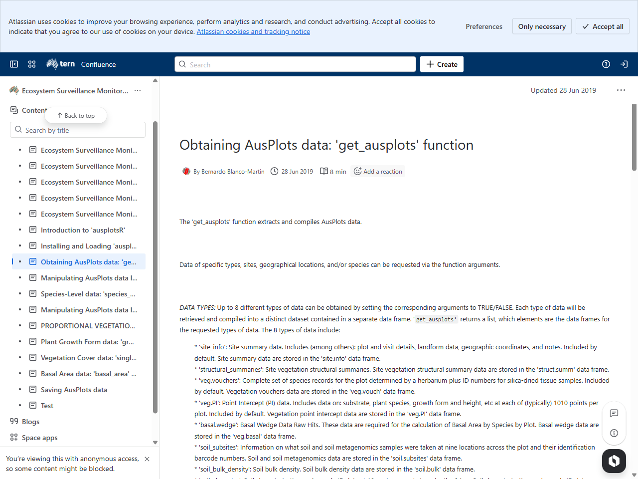 Preview of Ecosystem Surveillance Monitoring - Confluence - atlassian, accessed July 27, 2025