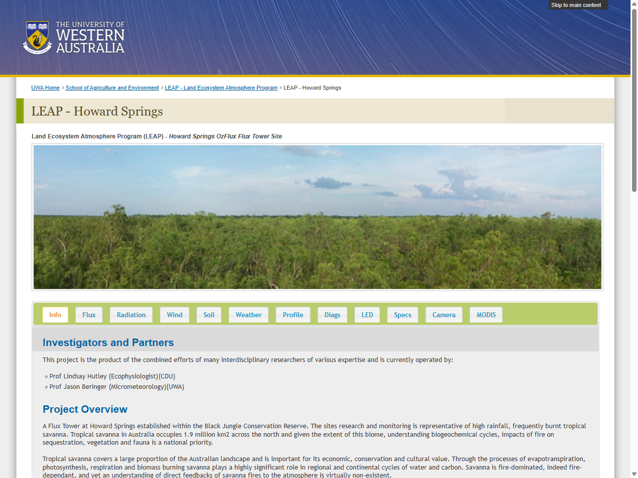 Preview of Land Ecosystem Atmosphere Program (LEAP) - Howard Springs OzFlux Flux Tower Site - Resources - The University of Western Australia