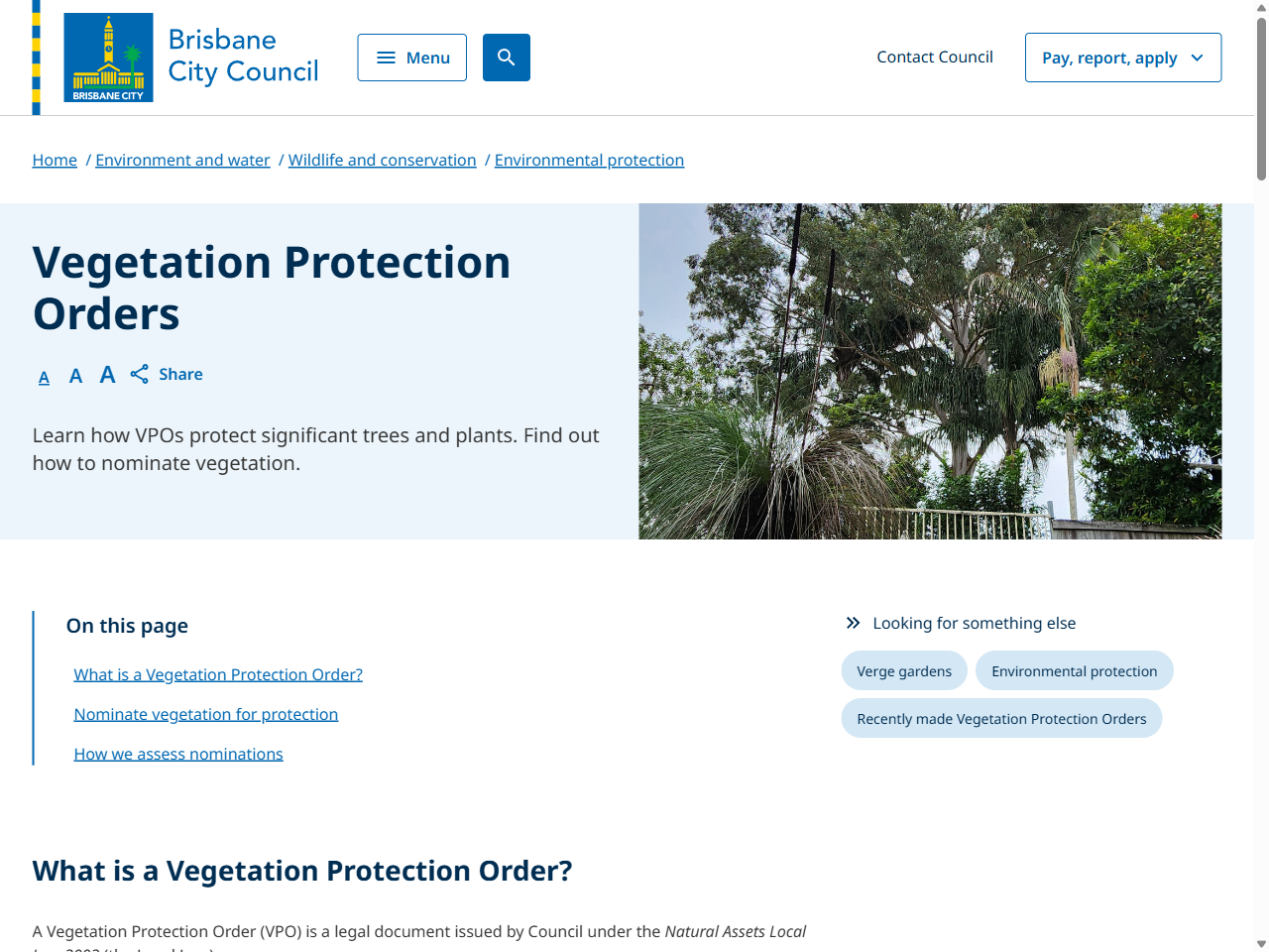 Preview of Vegetation Protection Orders | Brisbane City Council