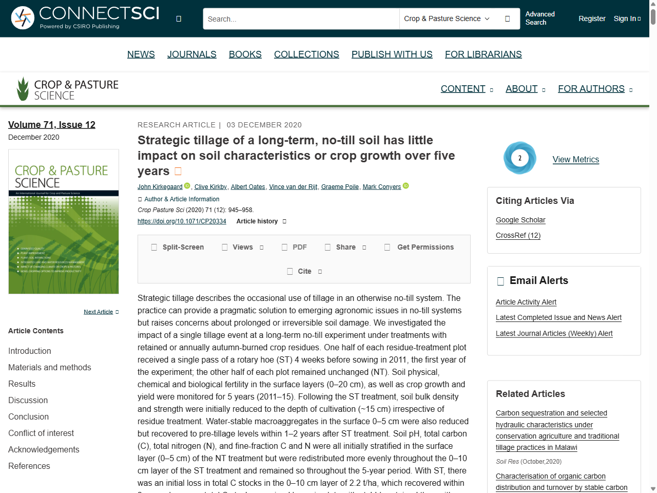 Preview of Strategic tillage of a long-term, no-till soil has little impact on soil characteristics or crop growth over five years