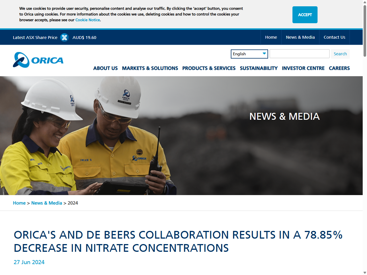 Preview of Orica's and De Beers collaboration results in a 78.85% decrease in nitrate concentrations